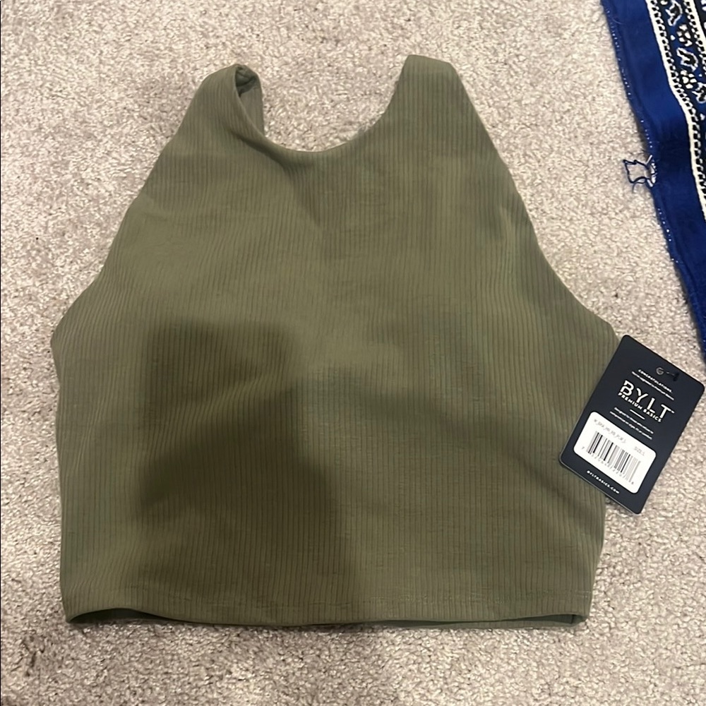 BYLT Rib High-Neck Longline Bra sz L NWT